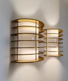 Slatted Vintage Brass and White Acrylic Wall Scones Precenta Finland 1970s - 3933197