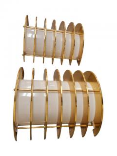 Slatted Vintage Brass and White Acrylic Wall Scones Precenta Finland 1970s - 3933203