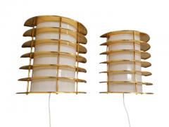 Slatted Vintage Brass and White Acrylic Wall Scones Precenta Finland 1970s - 3933204