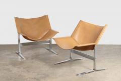 Sling Chairs by Sculptor Clement Meadmore in Cognac Leather and Steel 1960s - 3690686