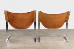 Sling Chairs by Sculptor Clement Meadmore in Cognac Leather and Steel 1960s - 3690689