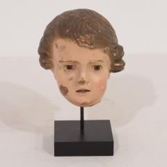 Small 18th Century Italian Carved Wooden Head with Glass Eyes - 4119353