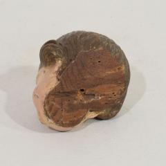 Small 18th Century Italian Carved Wooden Head with Glass Eyes - 4119513