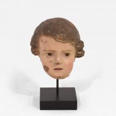 Small 18th Century Italian Carved Wooden Head with Glass Eyes - 4151595