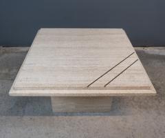 Small 1970s Italian Travertine Coffee Table w Brass Inlay - 2169700