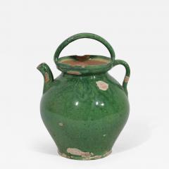 Small 19th Century French Green Glazed Terracotta Jug or Water Cruche - 4457246