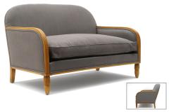 Small Art Deco Beech Framed Sofa or Love Seat Upholstererd in Gray Linen - 4033467