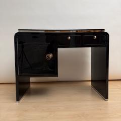 Small Art Deco Desk Black Lacquer Nickel Birds Eye Maple France circa 1930 - 4705655