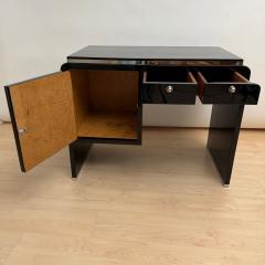 Small Art Deco Desk Black Lacquer Nickel Birds Eye Maple France circa 1930 - 4705657
