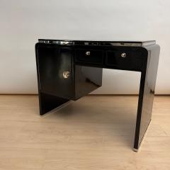 Small Art Deco Desk Black Lacquer Nickel Birds Eye Maple France circa 1930 - 4705669