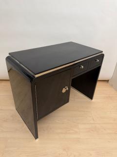 Small Art Deco Desk Black Lacquer Nickel Birds Eye Maple France circa 1930 - 4705671