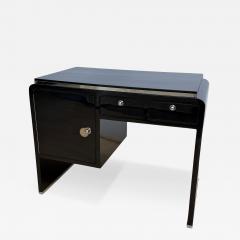 Small Art Deco Desk Black Lacquer Nickel Birds Eye Maple France circa 1930 - 4705682