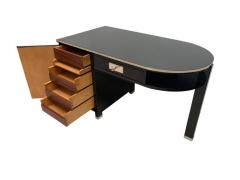 Small Art Deco Desk with Column Leg Black Lacquer and Metal France circa 1930 - 1481447