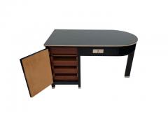 Small Art Deco Desk with Column Leg Black Lacquer and Metal France circa 1930 - 1481448