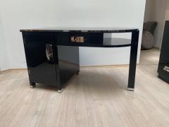 Small Art Deco Desk with Column Leg Black Lacquer and Metal France circa 1930 - 1481449