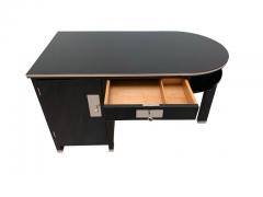 Small Art Deco Desk with Column Leg Black Lacquer and Metal France circa 1930 - 1481451