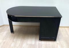 Small Art Deco Desk with Column Leg Black Lacquer and Metal France circa 1930 - 1481459