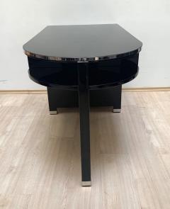 Small Art Deco Desk with Column Leg Black Lacquer and Metal France circa 1930 - 1481465