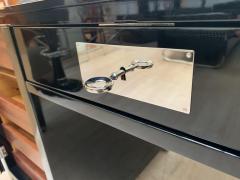 Small Art Deco Desk with Column Leg Black Lacquer and Metal France circa 1930 - 1481472