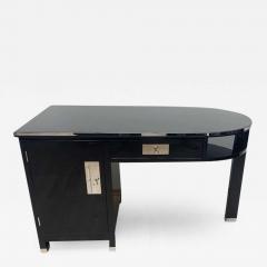 Small Art Deco Desk with Column Leg Black Lacquer and Metal France circa 1930 - 1486229