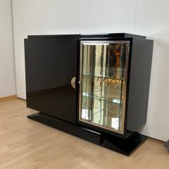 Small Art Deco Sideboard with Vitrine Black Lacquer Chrome France circa 1930 - 3866715