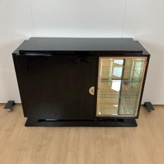 Small Art Deco Sideboard with Vitrine Black Lacquer Chrome France circa 1930 - 3866716