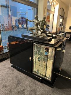 Small Art Deco Sideboard with Vitrine Black Lacquer Chrome France circa 1930 - 3866720