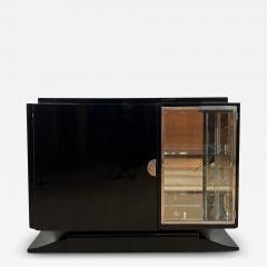 Small Art Deco Sideboard with Vitrine Black Lacquer Chrome France circa 1930 - 3868536