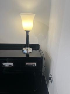 Small Art Deco Table Lamp Black Lacquer and Chrome Glass France circa 1930 - 4219436
