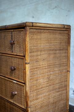 Small Bamboo and Rush Fabric Chest of Drawers 1970s - 4698162