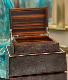 Small Caviar Shagreen Macassar Ebony Box with Bone Inlay - 4639133