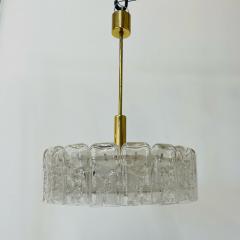 Small Circular German Mid Century Modern Ice Glass Chandelier Pendant 1970s - 3080841