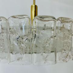 Small Circular German Mid Century Modern Ice Glass Chandelier Pendant 1970s - 3080843