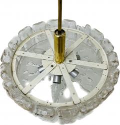 Small Circular German Mid Century Modern Ice Glass Chandelier Pendant 1970s - 3080844