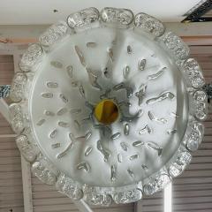 Small Circular German Mid Century Modern Ice Glass Chandelier Pendant 1970s - 3080846