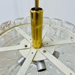Small Circular German Mid Century Modern Ice Glass Chandelier Pendant 1970s - 3080848