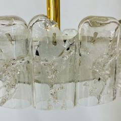 Small Circular German Mid Century Modern Ice Glass Chandelier Pendant 1970s - 3080850