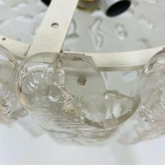 Small Circular German Mid Century Modern Ice Glass Chandelier Pendant 1970s - 3080851