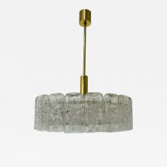 Small Circular German Mid Century Modern Ice Glass Chandelier Pendant 1970s - 3280077