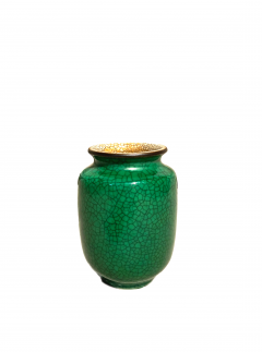 Small Emerald Ceramic Vase with Detailed Crackled Finish - 3824816