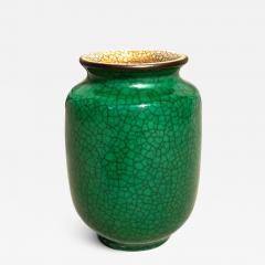 Small Emerald Ceramic Vase with Detailed Crackled Finish - 3828602