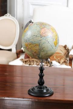 Small French 20th Century Terrestrial Globe on Turned Black Wooden Base - 3441729
