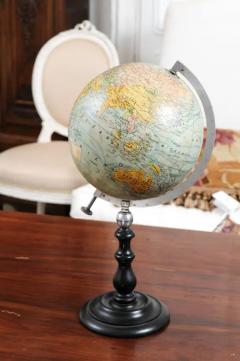 Small French 20th Century Terrestrial Globe on Turned Black Wooden Base - 3442065