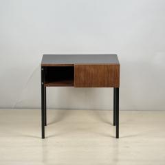 Small French 50s Teak and Black Laminate Night Stand or Side Table - 3910661