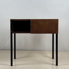 Small French 50s Teak and Black Laminate Night Stand or Side Table - 3910663