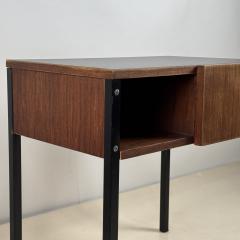 Small French 50s Teak and Black Laminate Night Stand or Side Table - 3910664