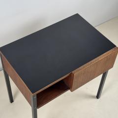 Small French 50s Teak and Black Laminate Night Stand or Side Table - 3910665