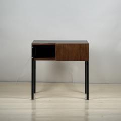 Small French 50s Teak and Black Laminate Night Stand or Side Table - 3910667