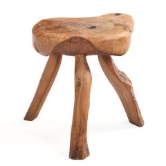 Small French Rustic Hardwood Table or Stool C 1950 - 4734625