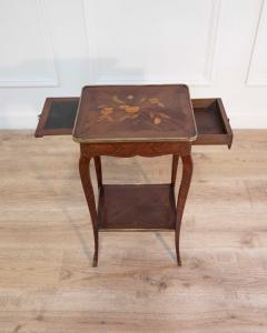 Small Louis XV Style Marquetry Side Table with Floral Inlay France - 4451699
